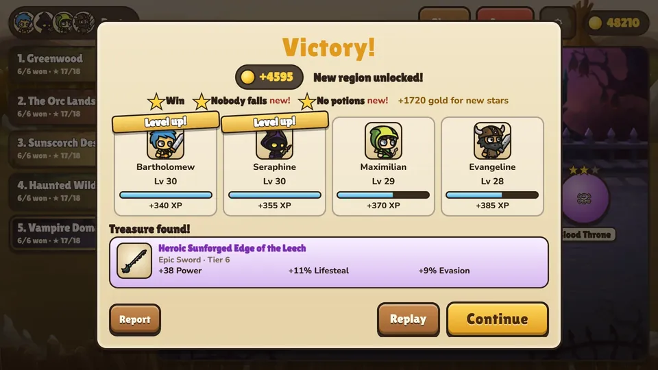 The victory screen